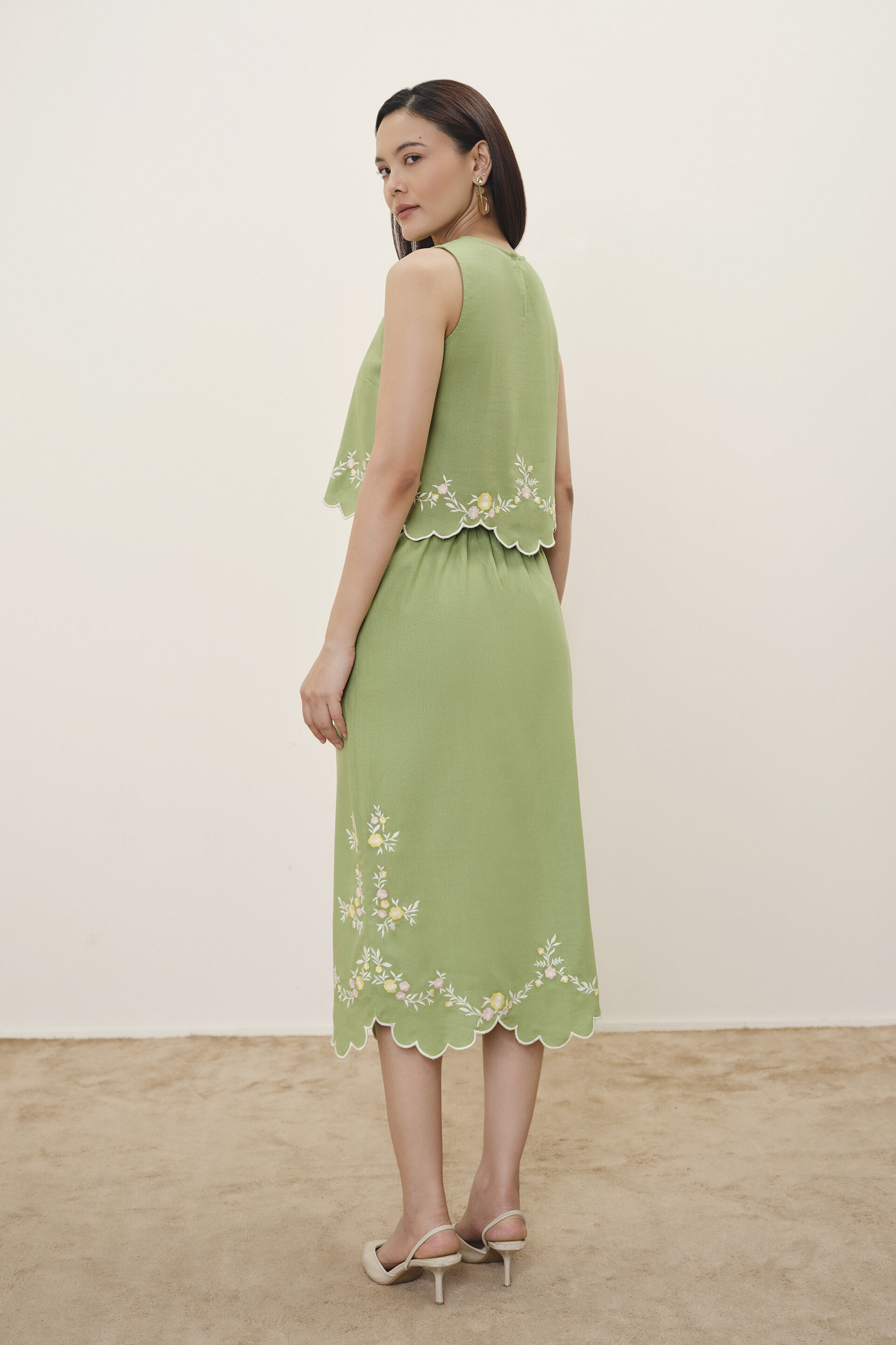 Lauryn Green Embroidered Skirt Set, Sage Green, image 6